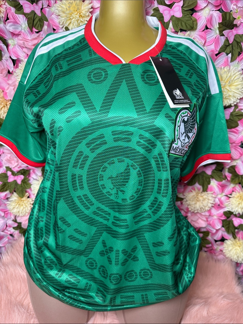 Mexico Green Soccer Jersey with Aztec Pattern